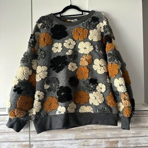 🌼 HaptiCs Floral Textured Sweater 1X Gray Cozy Statement